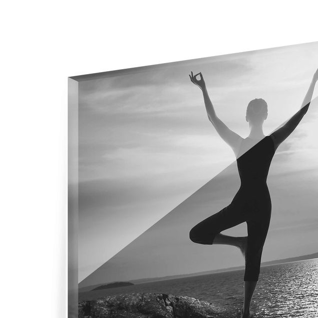 Quadro in vetro - Yoga black white - Panoramico