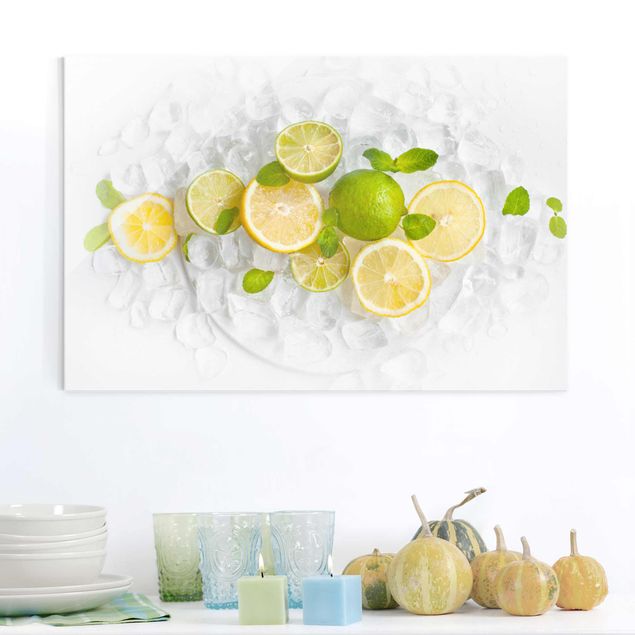Quadro in vetro - Citrus Fruits On Ice - Orizzontale 3:2