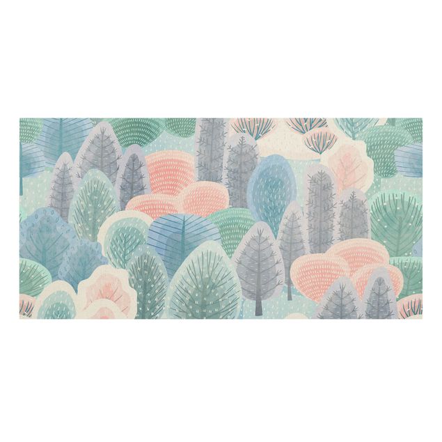 Quadro su tela naturale - Foresta allegra in pastello - Formato orizzontale 2:1