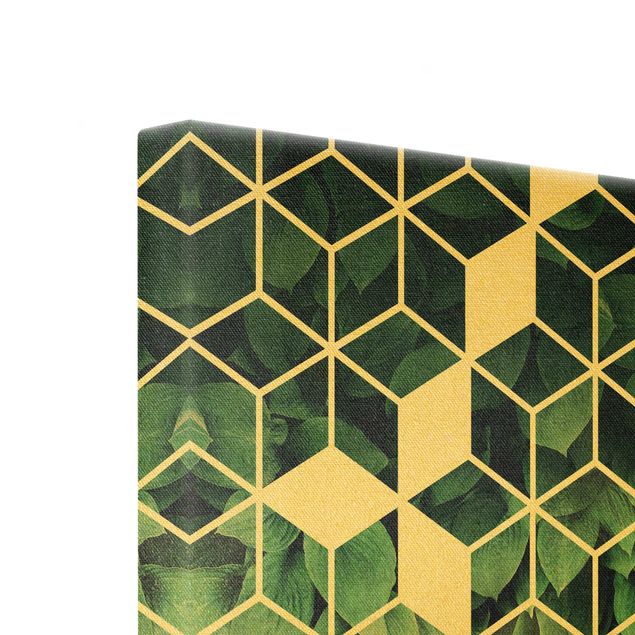 Stampe su tela Foglie verdi Geometria dorata