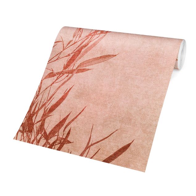 Carta da parati - Sole dorato con bambù rosa