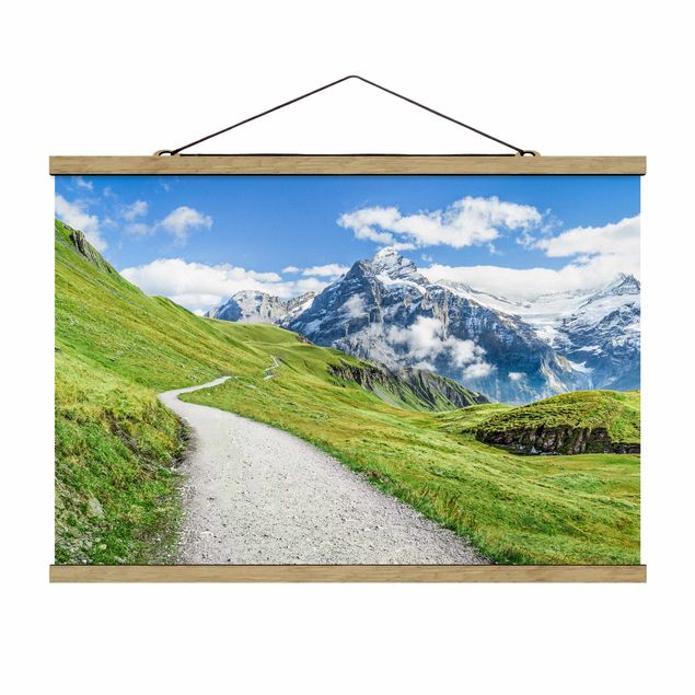 Foto su tessuto da parete con bastone - Panorama di Grindelwald  - Orizzontale 3:2