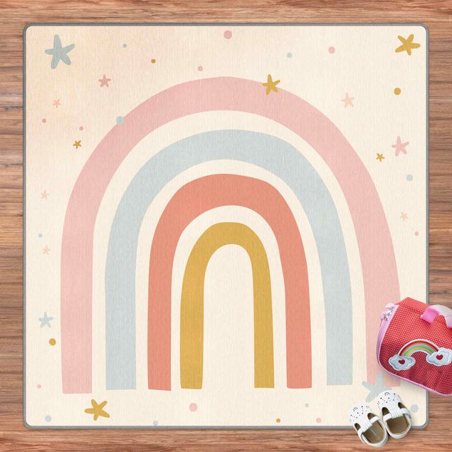 Tappeti color pastello Grande arcobaleno con stelle e puntini