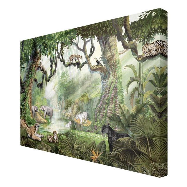 Quadri su tela paesaggio Grandi felini nell'oasi della giungla