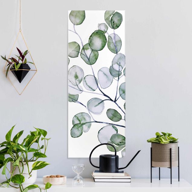 Lavagna magnetica in vetro Ramo di eucalipto verde ad acquerello