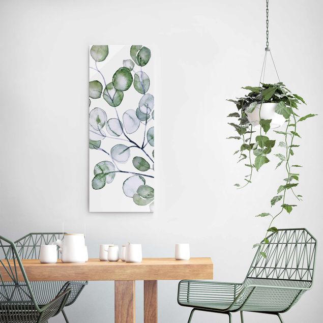 Quadro in vetro - Ramo di eucalipto in acquerello verde