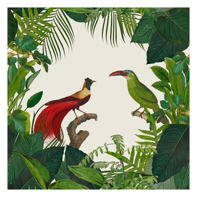 Carta da parati - Paradiso verde con uccelli tropicali