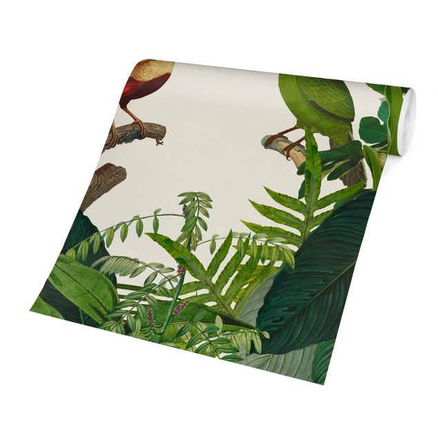 Carta da parati - Paradiso verde con uccelli tropicali