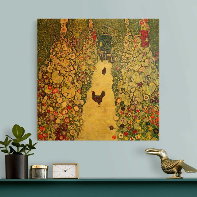 Riproduzioni su tela Gustav Klimt - Sentiero del giardino con galline