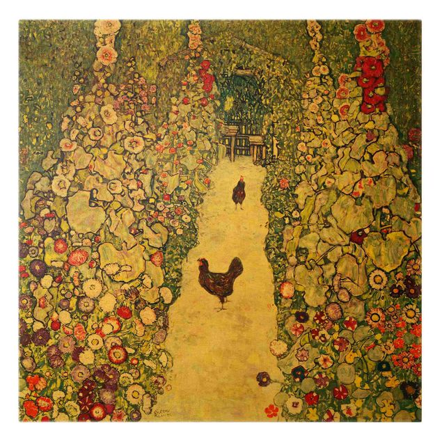 Stampa su tela Gustav Klimt - Sentiero del giardino con galline