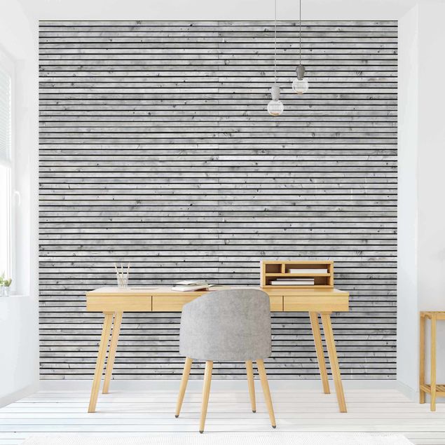 Carta da parati - Wood Panel Wallpaper - Black and White Wood Planks