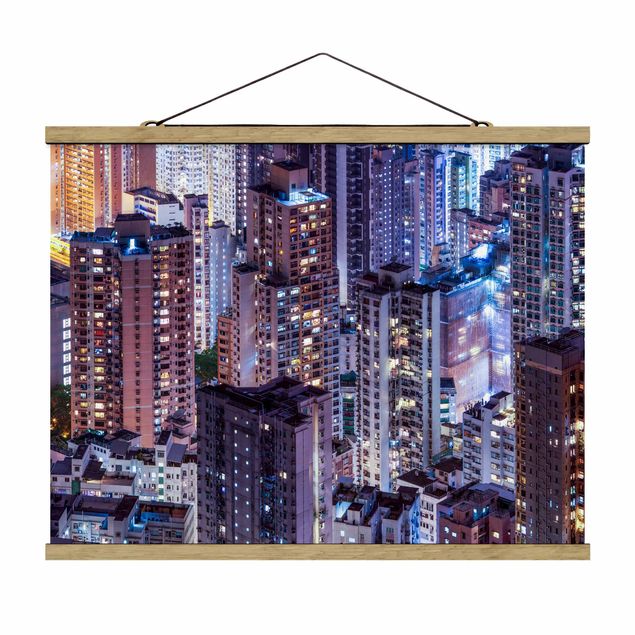 Foto su tessuto da parete con bastone - Mare di luci di Hong kong - Orizzontale 4:3