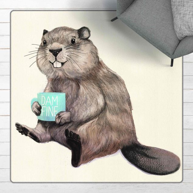 Tappeti marroni Illustrazione di castoro con tazza di caffè