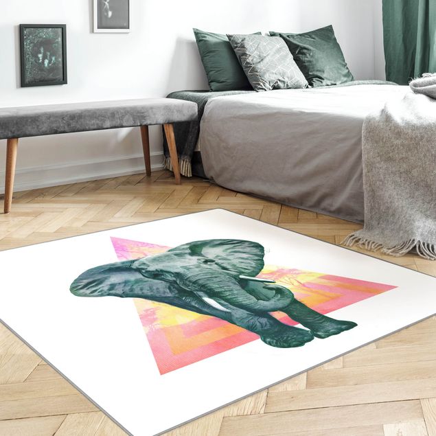 tappeti lavabili Illustrazione di elefanti davanti a dipinto a triangoli