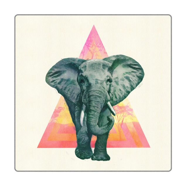 Tappeti  - Illustrazione di elefanti davanti a dipinto a triangoli
