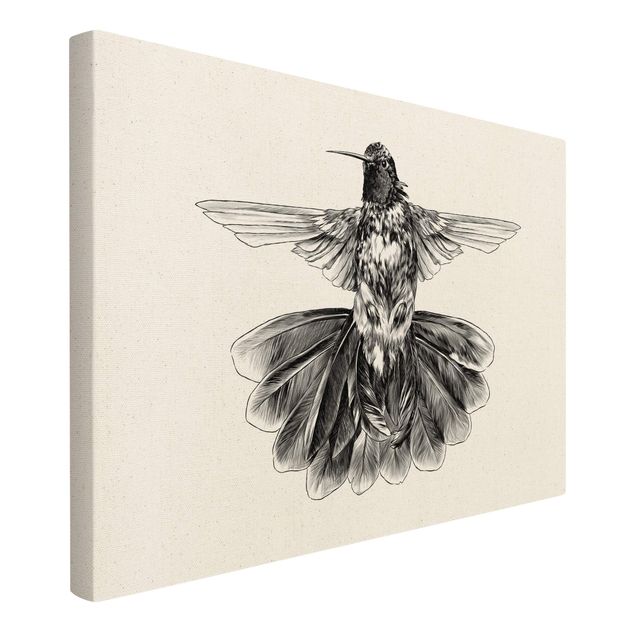 Quadro su tela naturale - Illustrazione di colibrì che vola in nero - Formato orizzontale 3:2