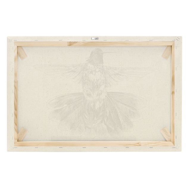 Quadro su tela naturale - Illustrazione di colibrì che vola in nero - Formato orizzontale 3:2