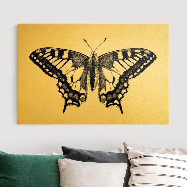 Quadri con farfalle Illustrazione di macaone che vola in nero