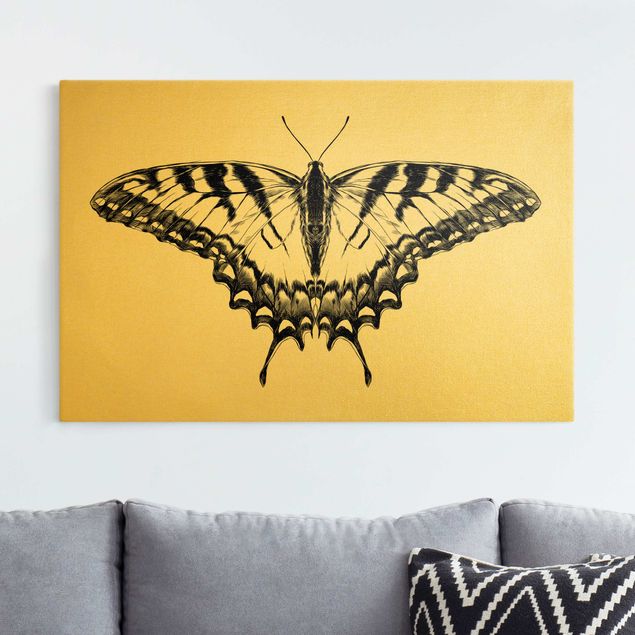 Quadri con farfalle Illustrazione di macaone tigre che vola in nero