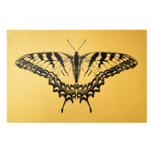 Stampe su tela Illustrazione di macaone tigre che vola in nero