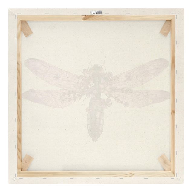 Quadro su tela naturale - Illustrazione floreale libellula - Quadrato 1:1