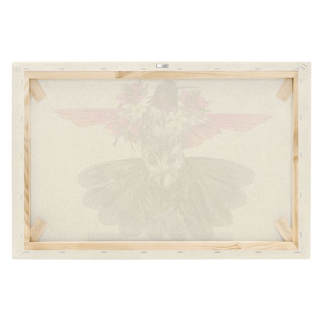 Quadro su tela naturale - Illustrazione floreale colibrì - Formato orizzontale 3:2