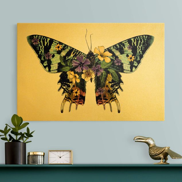 Quadri moderni per soggiorno Illustrazione floreale farfalla del Madagascar