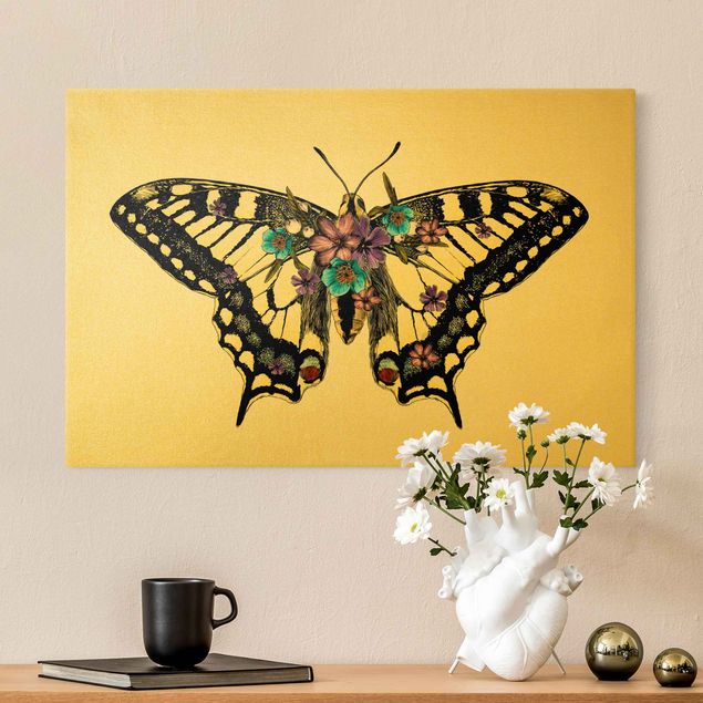 Quadri con farfalle Illustrazione floreale macaone