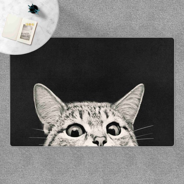 Tappeti grandi Illustrazione disegno di gatto bianco e nero