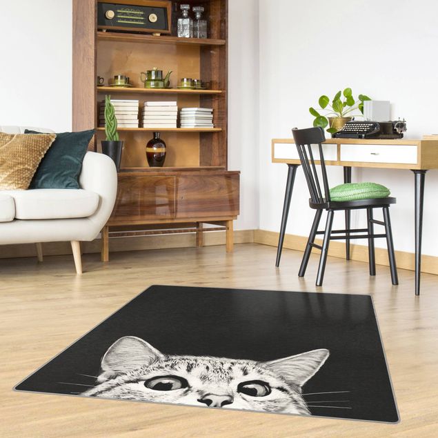 Tappeti moderni Illustrazione disegno di gatto bianco e nero