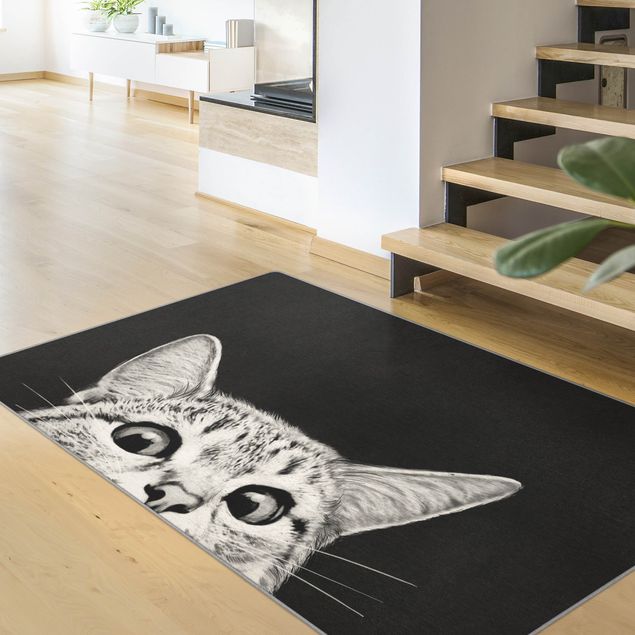 Tappeti moderni Illustrazione disegno di gatto bianco e nero
