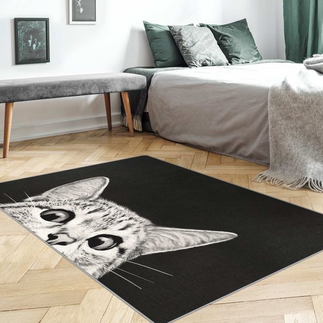 Tappeti a tessitura piatta Illustrazione disegno di gatto bianco e nero