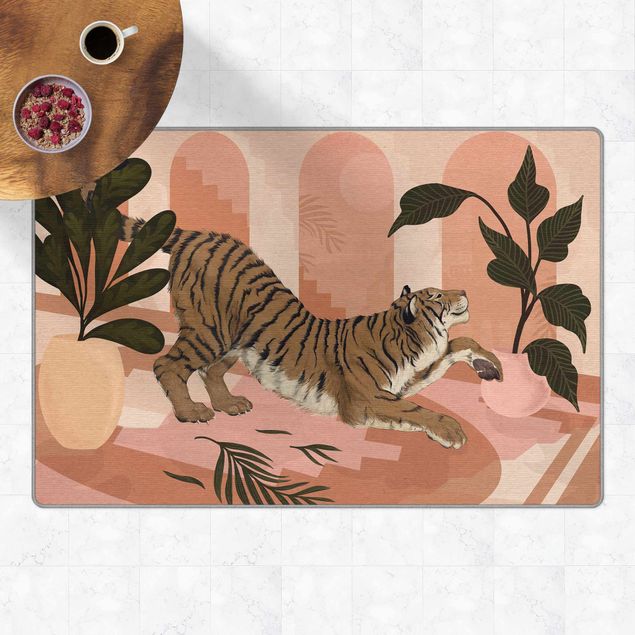 Tappeto bagno rosa Illustrazione pittorica di tigre in pastello rosa