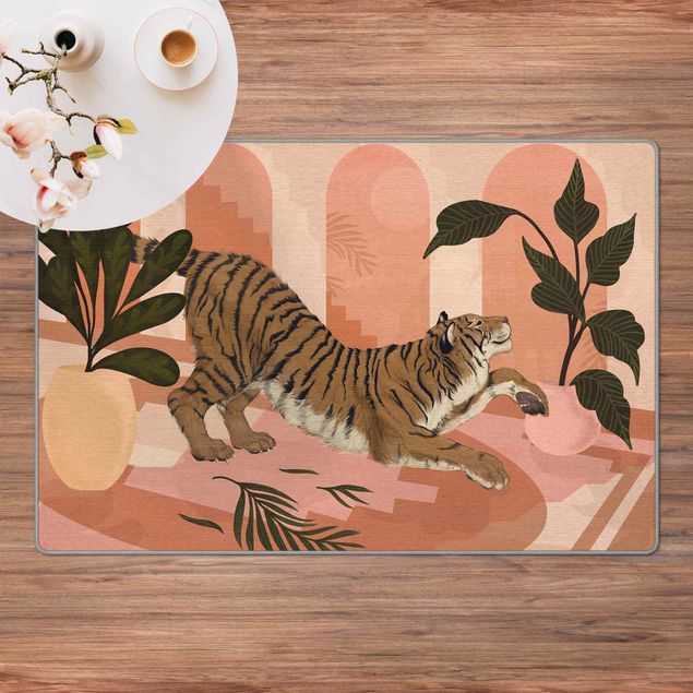 Tappeti bagno grandi Illustrazione pittorica di tigre in pastello rosa