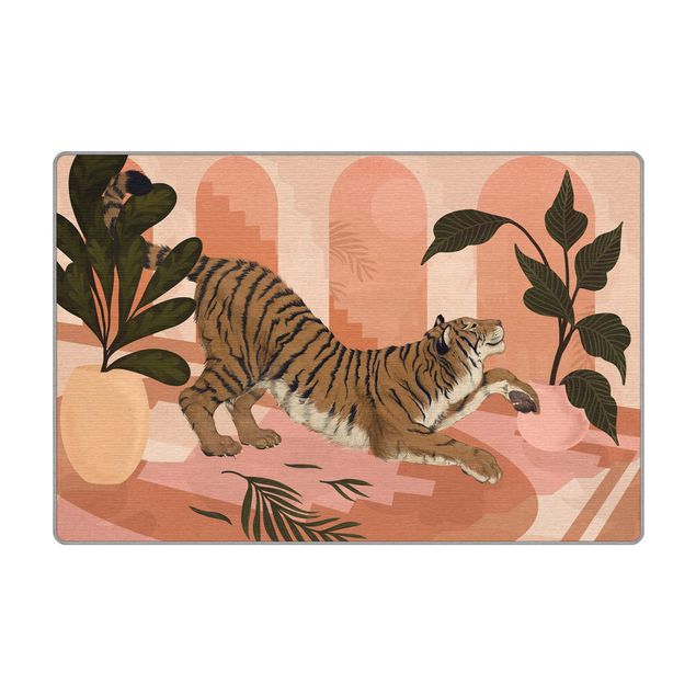Tappeti  - Illustrazione pittorica di tigre in pastello rosa