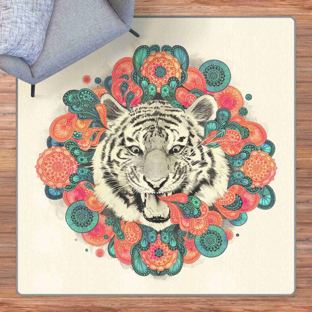 Tappeti in vinile grandi dimensioni Illustrazione disegno di tigre con disegno mandala paisley