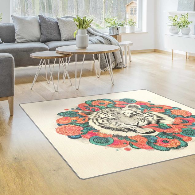 Tappeti bagno moderni Illustrazione disegno di tigre con disegno mandala paisley