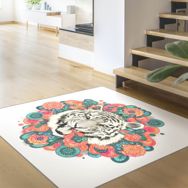 tappeti lavabili Illustrazione disegno di tigre con disegno mandala paisley