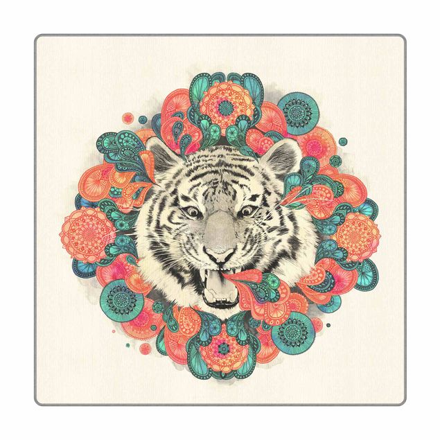 Tappeti  - Illustrazione disegno di tigre con disegno mandala paisley