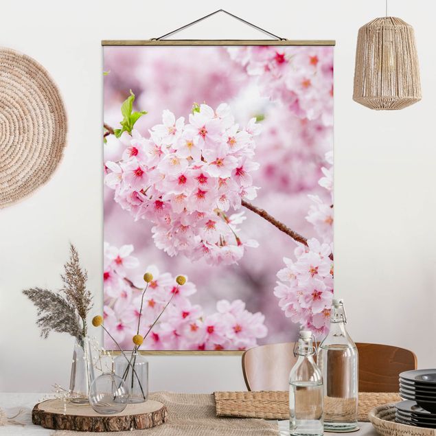 Foto su tessuto da parete con bastone - Fioriture di ciliegio giapponesi - Verticale 3:4