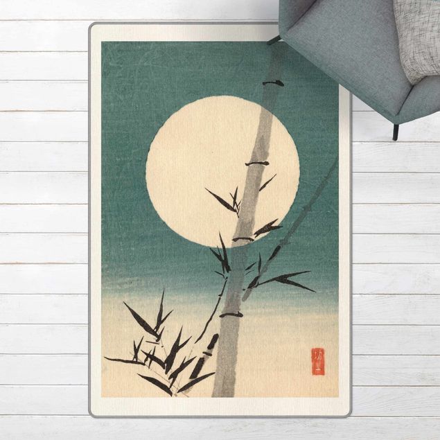 Tappeti bagno moderni Disegno giapponese ad acquerello bambù e luna