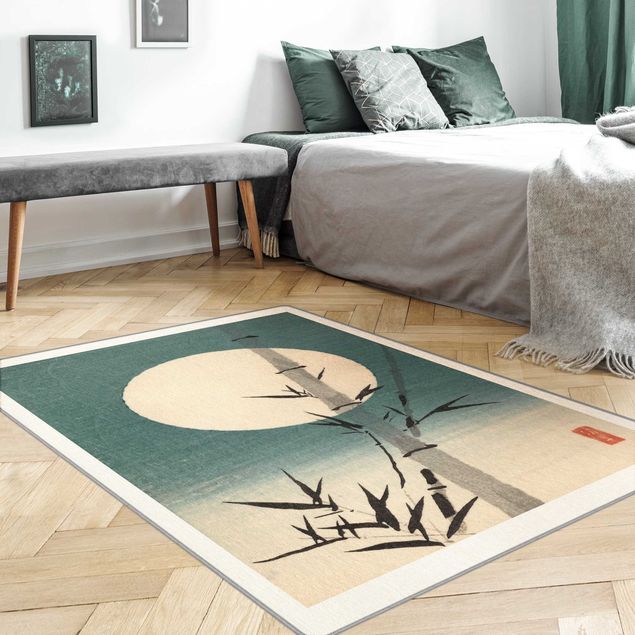 Tappeti vintage Disegno giapponese ad acquerello bambù e luna