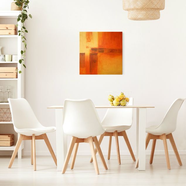 Quadri moderni per soggiorno Composizione in arancione e marrone 01