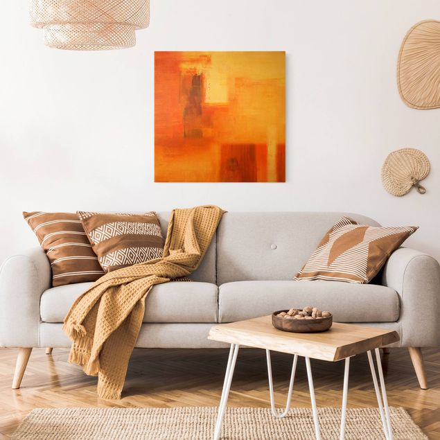 Quadri moderni per soggiorno Composizione in arancione e marrone 02