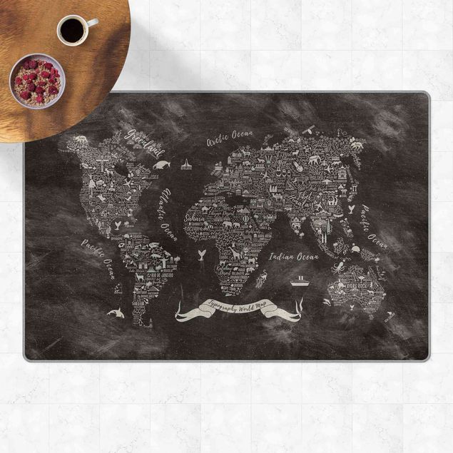 Tappeti mappamondo Planisfero con tipografia in gesso