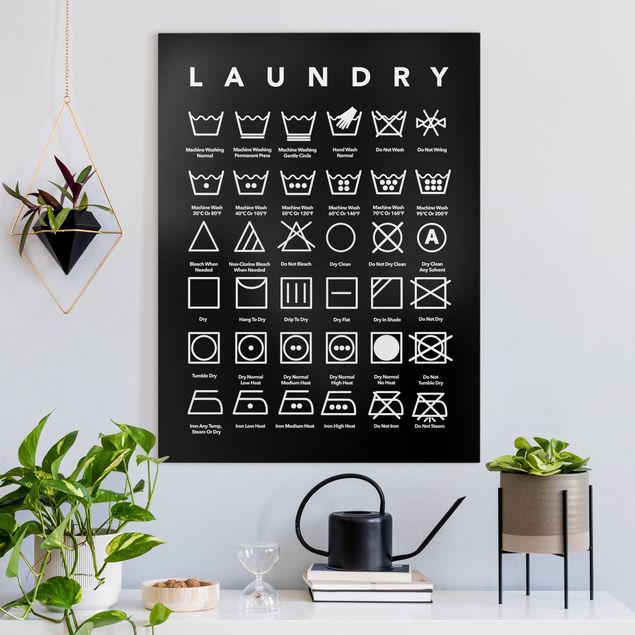 Stampa su tela bianco e nero Simboli di lavanderia in bianco e nero