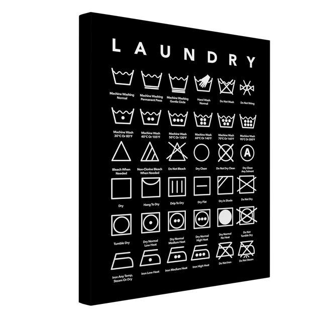 Quadri moderni per soggiorno Simboli di lavanderia in bianco e nero
