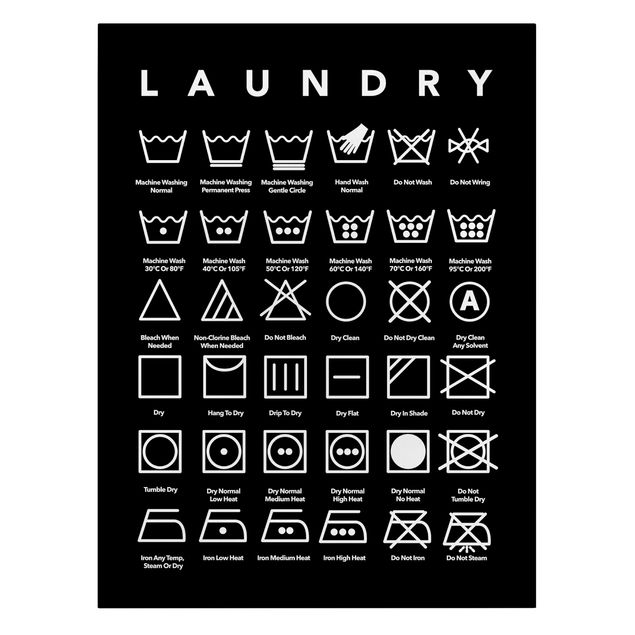 Stampa su tela Simboli di lavanderia in bianco e nero