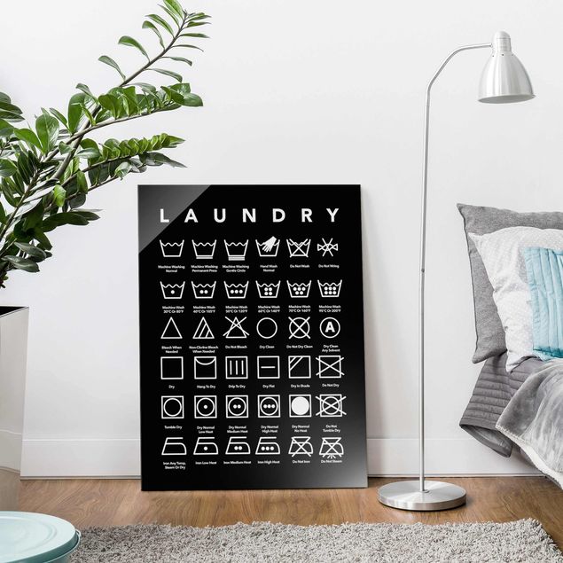 Quadro in vetro - Laundry Symbols bianco e nero
