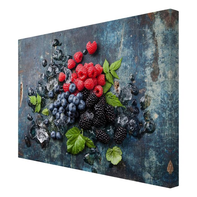 Stampa su tela - Berry Mix With Ice Cubes Wood - Orizzontale 4:3